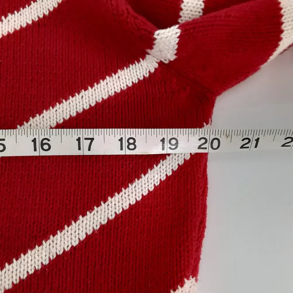 Vintage 80s Mock Neck Sweater Red White Chevron Pullover Nautical Stripe Preppy